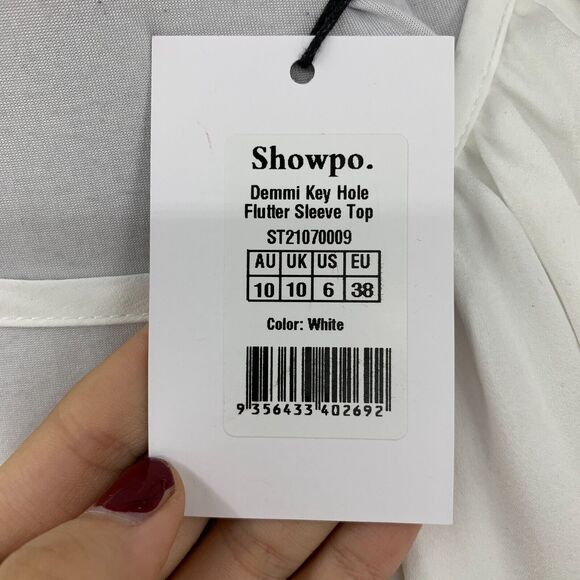 Showpo Demmi Top Womens 6 White Round Neck Keyhole Cutout Flutter Sleeve Lined - Picture 6 of 15